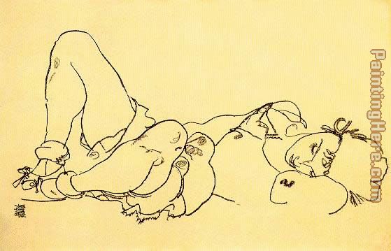 Reclining woman painting - Egon Schiele Reclining woman art painting